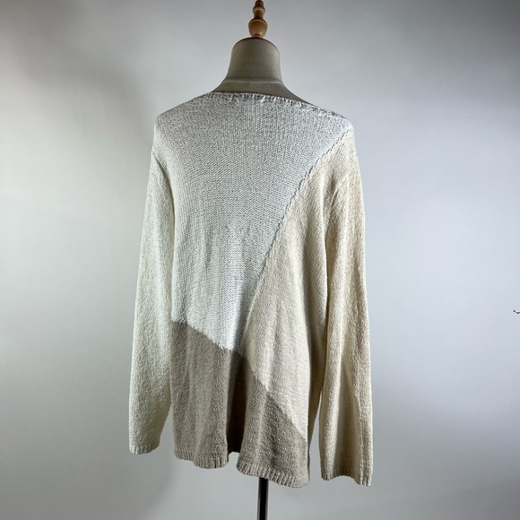 J. JILL Slouchy Boatneck Colorblock White Cream Pullover Sweater Womens Lrg Pet - Picture 4 of 8